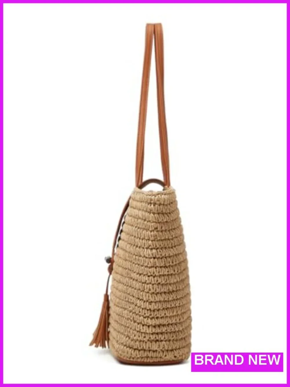 Hand-Woven Straw Shoulder Bag Large Woven Beach Tote Purse Top Handle Handbag